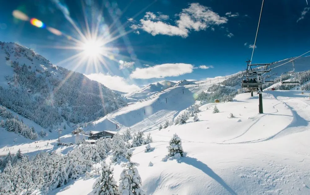 Panorámica de estación de esquí en Aragón con pistas y nieve