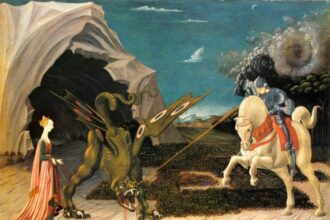 San Jorge enfrentando al dragón — leyenda aragonesa.